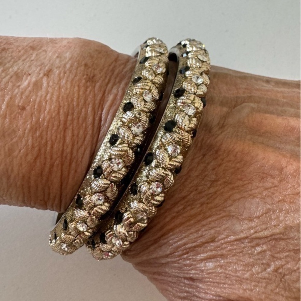 Anthropologie gold silver crystal rhinestone beaded braided texture bracelets 2